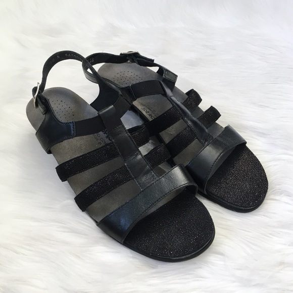 SAS Black Strap Heeled Sandal Narrow Comfort Shoes - Picture 1 of 7